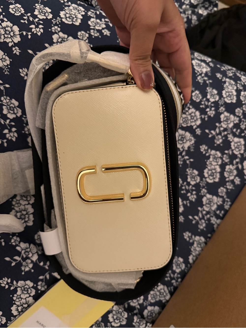 Marc Jacobs Cream Leather Crossbody with Gold Double-J Emblem